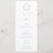 Dusty Blue Crest Monogram Bruiloft Menu (Voorkant)