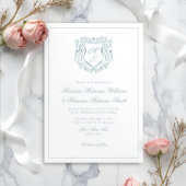 Dusty Blue Crest Monogram Elegant Classy Wedding Kaart