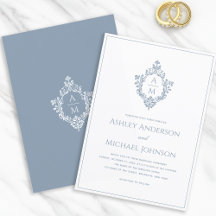 Dusty Blue Crest Monogram Formele Elegante Bruilof