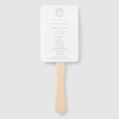 Dusty Blue Crest Monogram Weddenprogramma Handwaaier (Voorkant)