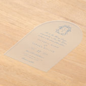Dusty Blue Crest Monogram Weddenschap Acryl Uitnodigingen (Laagn)