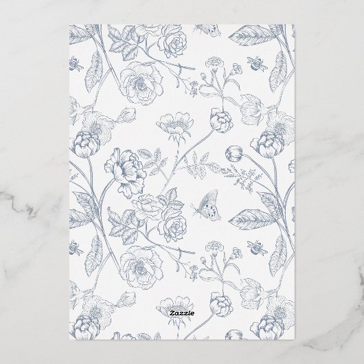 Dusty Blue Crest Monogram Weddenschap Folie Uitnodiging (Achterkant)