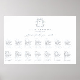 Dusty Blue Crest Monogram Weddenschap Grafiek Poster