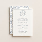Dusty Blue Crest Monogram Weddenschap Kaart