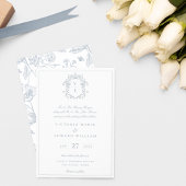 Dusty Blue Crest Monogram Weddenschap Kaart