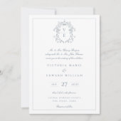 Dusty Blue Crest Monogram Weddenschap Kaart (Voorkant)