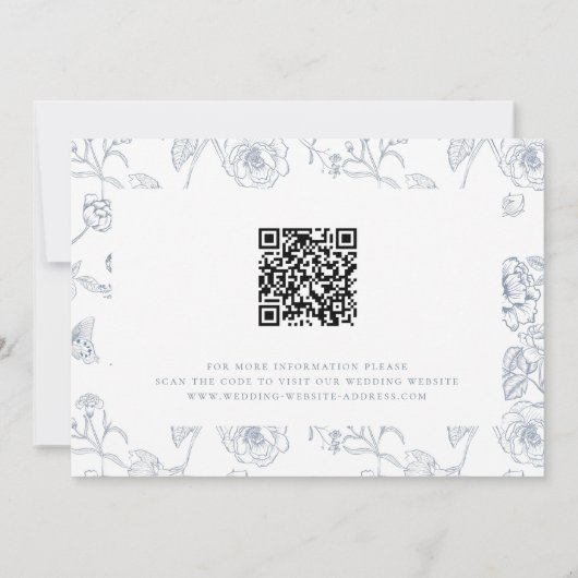 Dusty Blue Crest Monogram Weddenschap QR Code Save The Date (Achterkant)