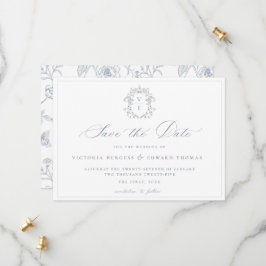 Dusty Blue Crest Monogram Weddenschap QR Code Save The Date