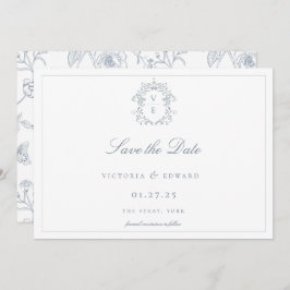 Dusty Blue Crest Monogram Weddenschap Save The Date