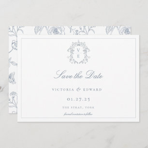 Dusty Blue Crest Monogram Weddenschap Save The Date