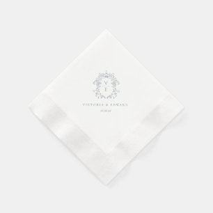 Dusty Blue Crest Monogram Weddenschap Servet