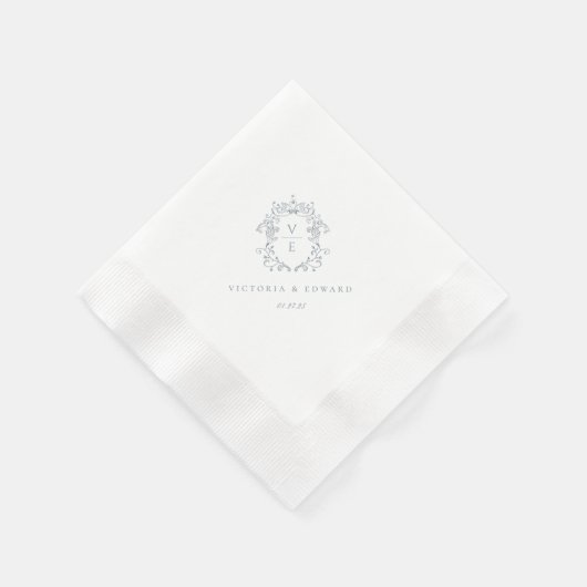 Dusty Blue Crest Monogram Weddenschap Servet (Hoek)
