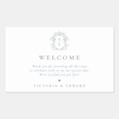 Dusty Blue Crest Monogram Weddenschap Welkom Rechthoekige Sticker (Voorkant)
