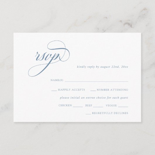 Dusty Blue Crest RSVP Informatiekaartje (Voorkant)