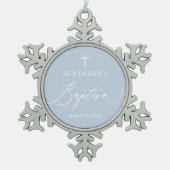 Dusty Blue Cross Baptism Snowflake Framed Ornament (Voorkant)
