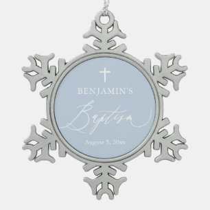 Dusty Blue Cross Baptism Snowflake Framed Ornament