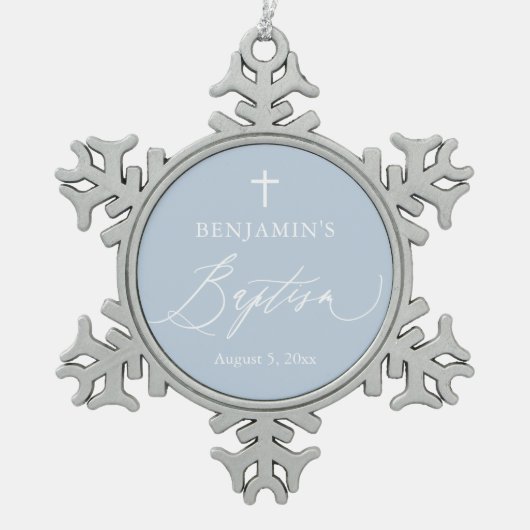 Dusty Blue Cross Baptism Snowflake Framed Ornament (Voorkant)