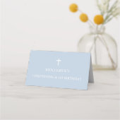 Dusty Blue Cross Boy Baptism Folded Place Card Plaatskaartje (Achterkant)