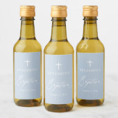 Dusty Blue Cross Boy Baptism Mini Wine Label Wijn Etiket (Flessen)