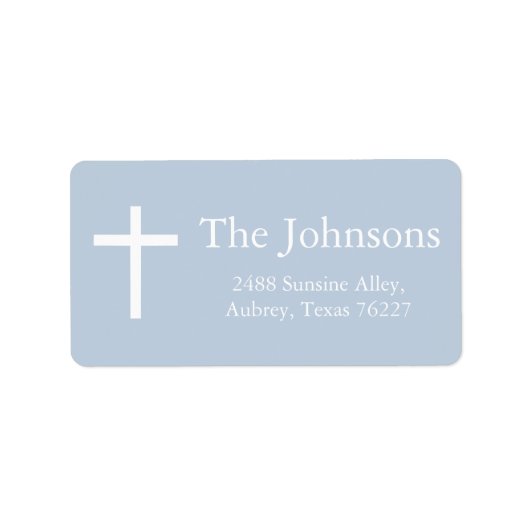 Dusty Blue Cross Boy Baptism Return Address Label (Voorkant)