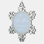 Dusty Blue Cross Boy Baptism Snowflake Ornament (Rechts)