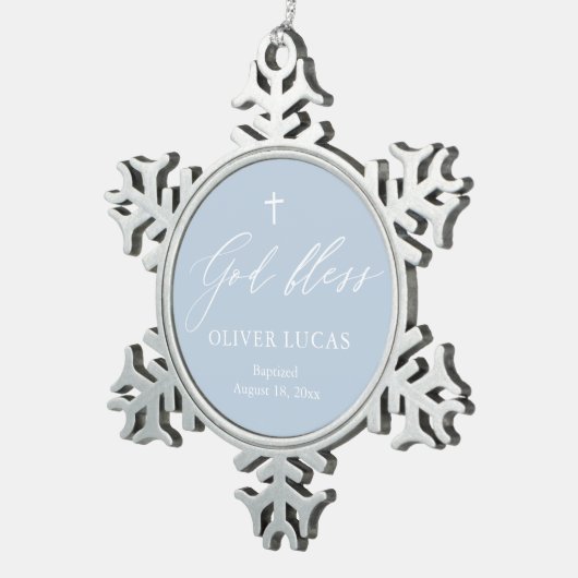 Dusty Blue Cross Boy Baptism Snowflake Ornament (Rechts)