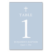 Dusty Blue Cross Boy Baptism Table Number Kaart (Voorkant)