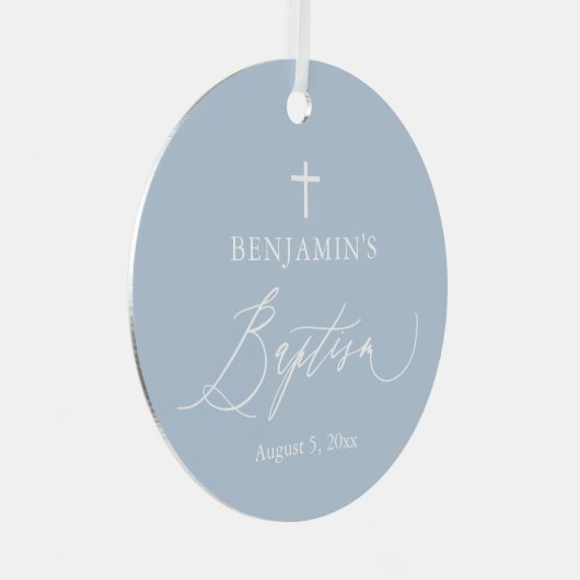 Dusty Blue Cross Boy Baptisme Ceramic Ornament (Voorkant Rechts)