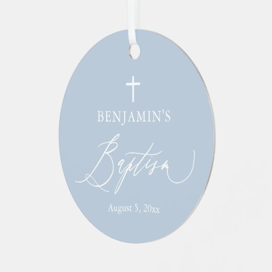 Dusty Blue Cross Boy Baptisme Ceramic Ornament (Voorkant links)
