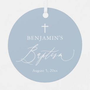 Dusty Blue Cross Boy Baptisme Ceramic Ornament