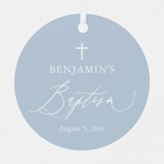 Dusty Blue Cross Boy Baptisme Ceramic Ornament (Voorkant)