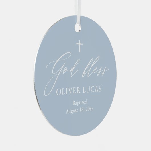 Dusty Blue Cross Boy Baptisme Ceramic Ornament (Voorkant Rechts)