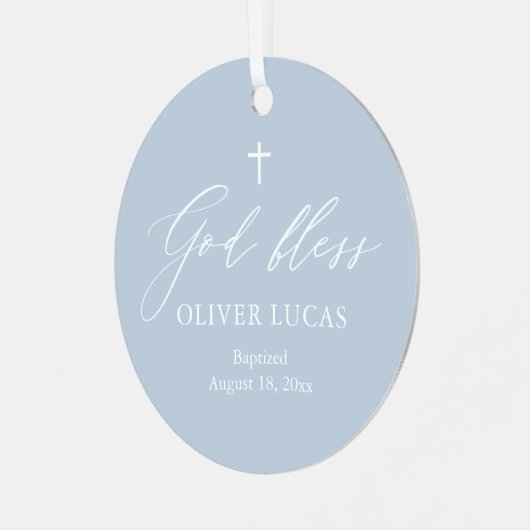 Dusty Blue Cross Boy Baptisme Ceramic Ornament (Voorkant links)