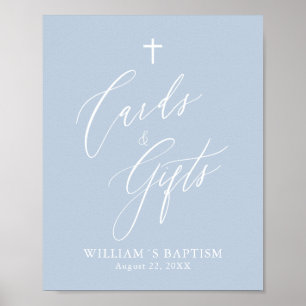 Dusty Blue Cross Boy Baptisme Kaarten & Gifts Post Poster