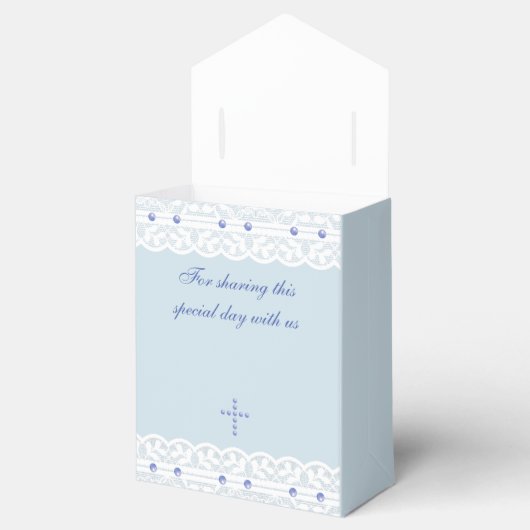 Dusty Blue Cross Christelijke doop Bedankdoosjes (Geopend)