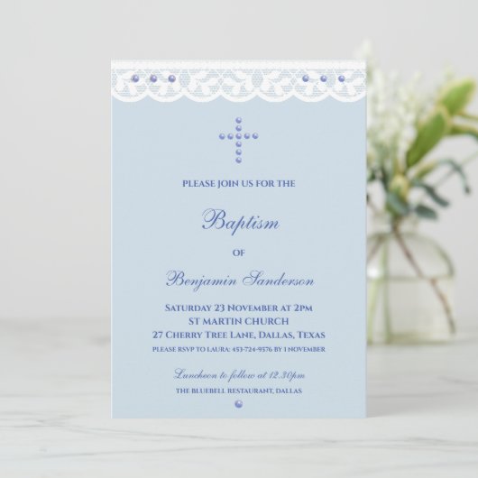 Dusty Blue Cross Christening Christian Baptism Kaart (Staand voorkant)