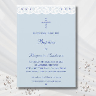 Dusty Blue Cross Christening Christian Baptism Kaart