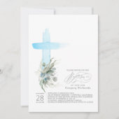 Dusty Blue Cross en Sage Greenery Elegant Baptisme Kaart (Voorkant)