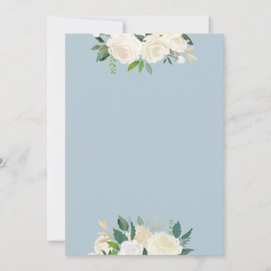 Dusty Blue Cross met Cream Florals, Boy Baptisme Kaart (Achterkant)