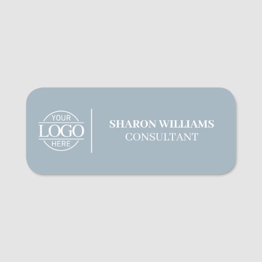 Dusty Blue Custom Business Logo Employee Magnetic Naamplaatje (Voorkant)