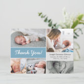 Dusty blue Custom Fotocollage Baby Jongen Geboorte Bedankkaart (Staand voorkant)