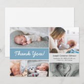 Dusty blue Custom Fotocollage Baby Jongen Geboorte Bedankkaart (Voorkant / Achterkant)