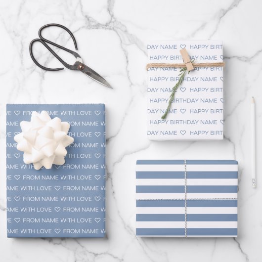 Dusty Blue Custom Happy Birthday Met Liefde Inpakpapier Vel (Voorkant)