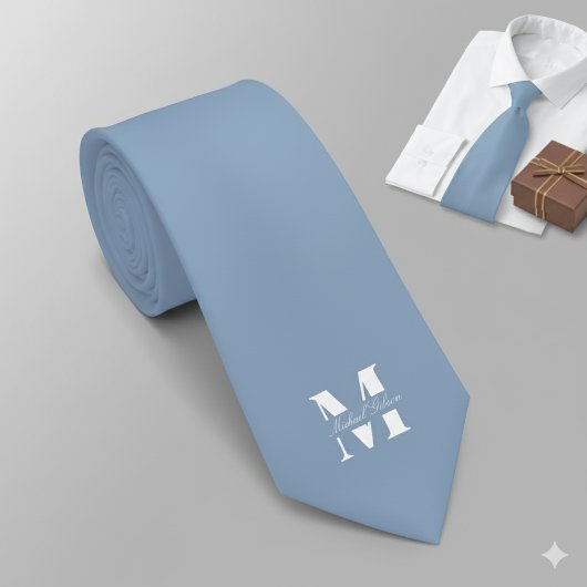 Dusty Blue | Custom Monogram Wedding Groomsmen Stropdas