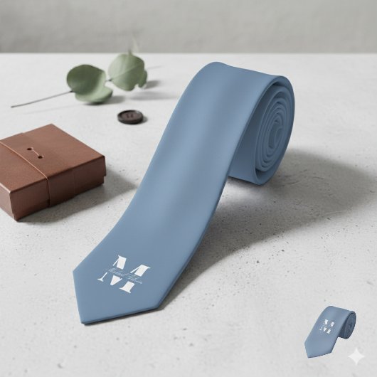 Dusty Blue | Custom Monogram Wedding Groomsmen Stropdas