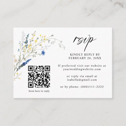 Dusty Blue Dainty Floral QR Code Wedding RSVP Informatiekaartje (Voorkant)