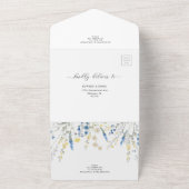 Dusty Blue Dainty Flowers Wedding Details QR RSVP All In One Uitnodiging (Buitenkant)