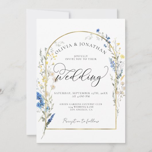 Dusty Blue Dainty Gold Alles in 1 Budget QR Huweli Kaart (Voorkant)