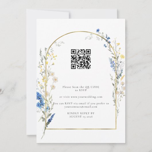 Dusty Blue Dainty Gold Alles in 1 Budget QR Huweli Kaart (Achterkant)