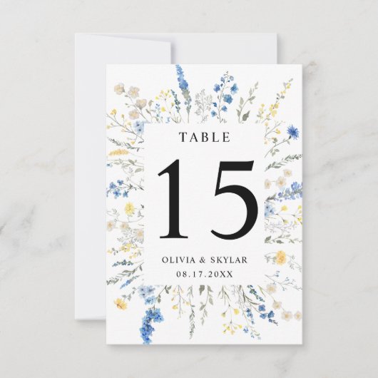 Dusty Blue Dainty Wild Floral Boho Tafelnummer (Voorkant)